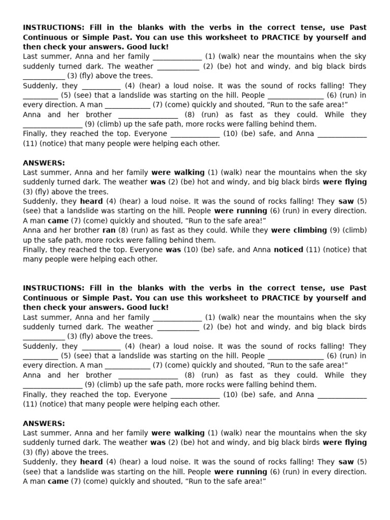Grammar Past Continuous VS Past Simple Exercise | PDF | Sound ...