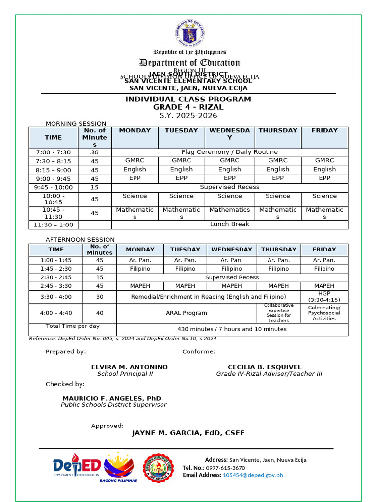 Individual Class Program With Aral Program | PDF | Philippines