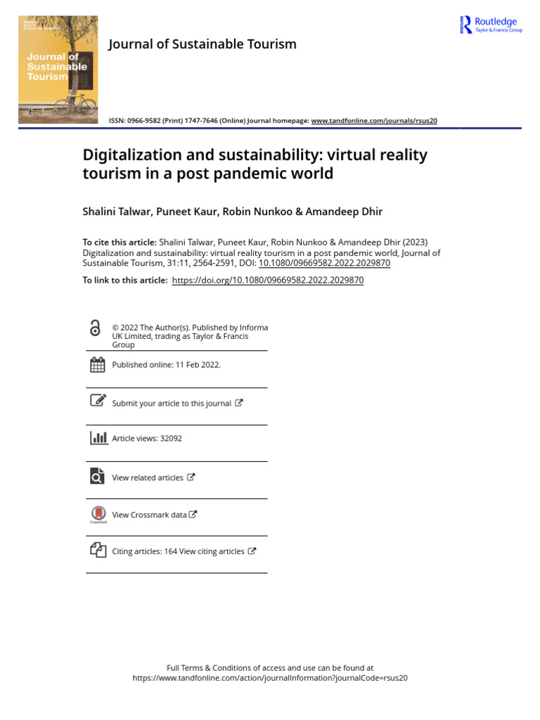 Digitalization and Sustainability Virtual Reality Tourism in A Post ...