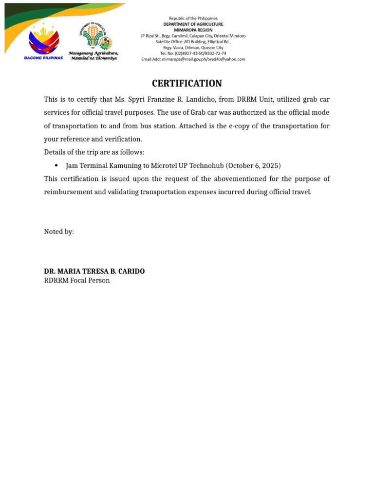 Certification For Using Grab | PDF