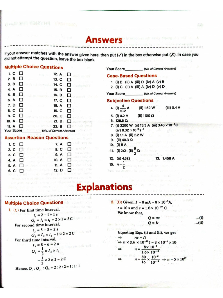Answer Key -Current Electricity | PDF