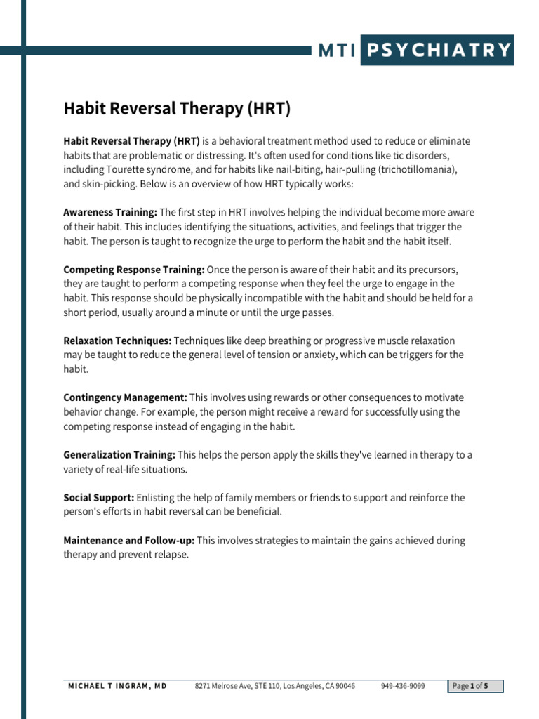 Habit Reversal Therapy | PDF | Habits | Abnormal Psychology