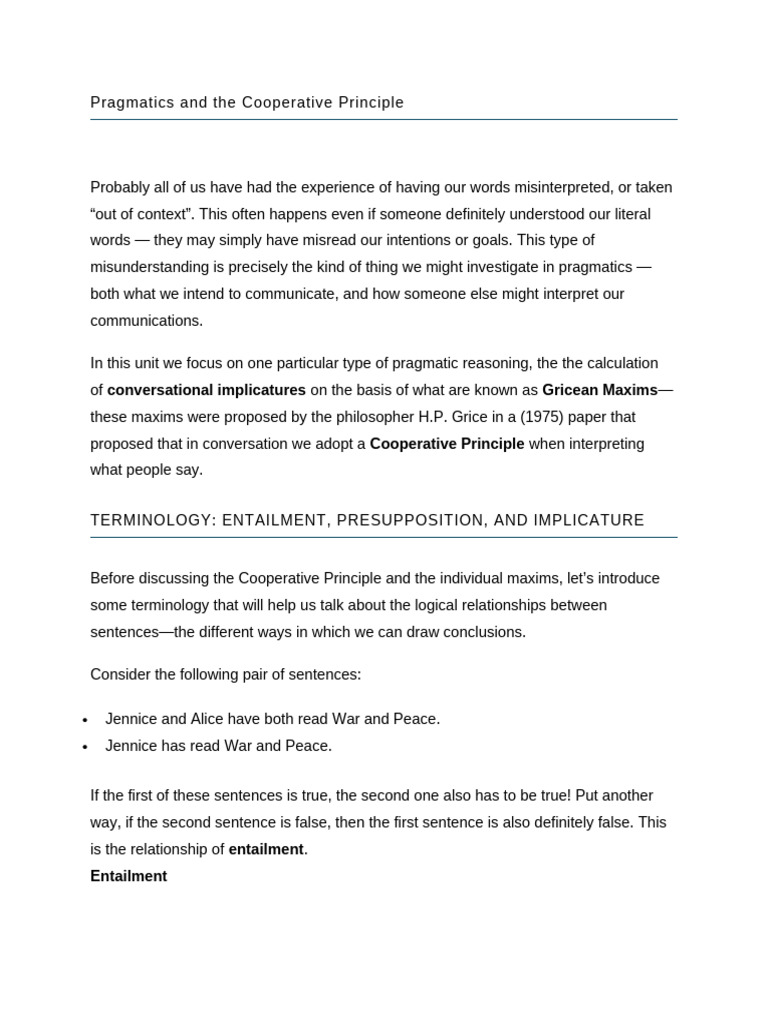 Week 4 E.D. Pragmatics & Cooperative Principle | PDF | Interpretation ...