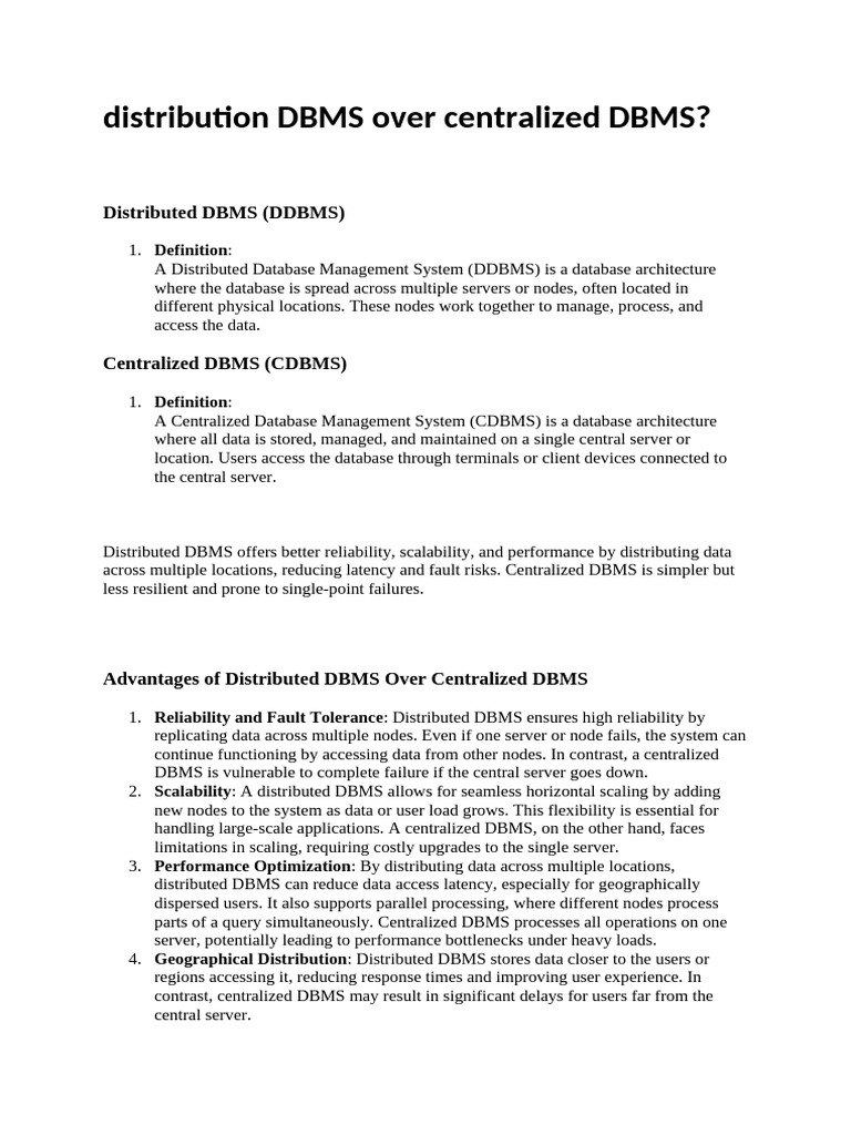 Distribution DBMS Over Centralized DBMS | PDF | Databases | Replication ...