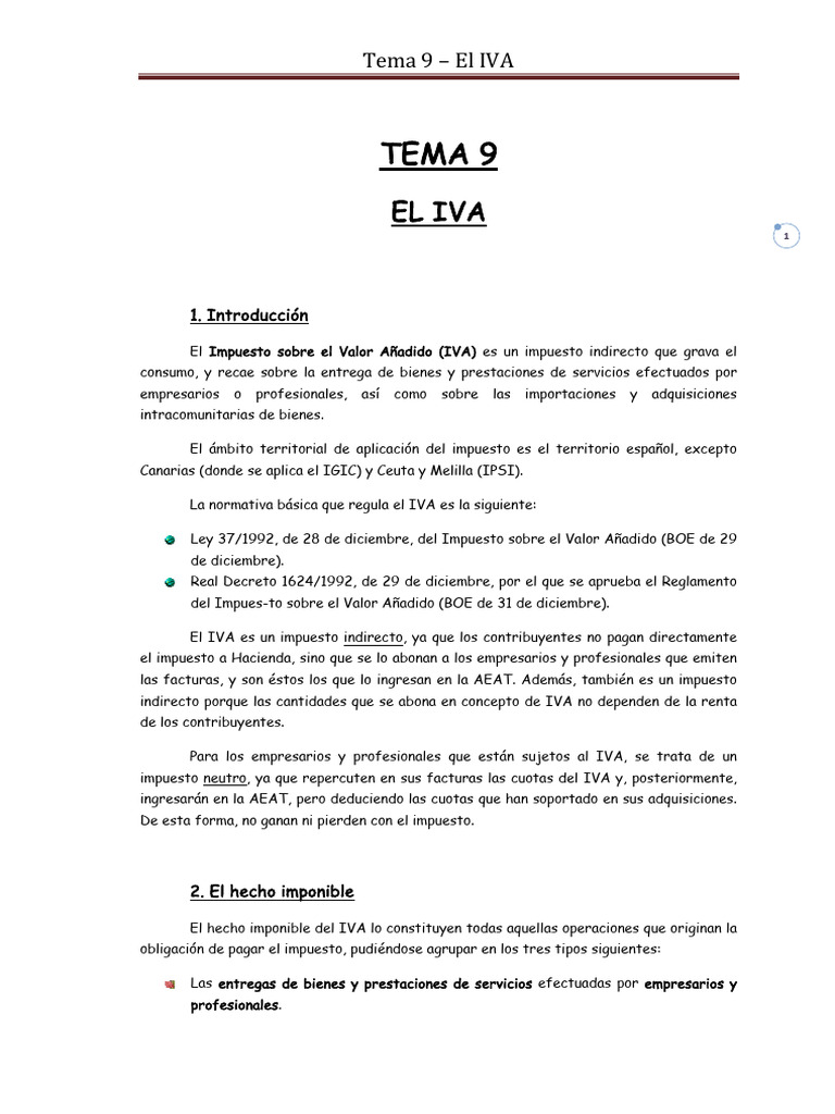 TEMA 9 - El IVA 2023 | PDF | Impuestos | Impuesto al valor agregado