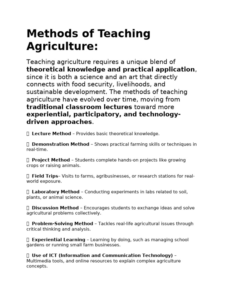 7 Methods of Teaching Agriculture | PDF