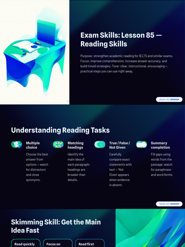 Exam Skills Lesson 85 Reading Skills | PDF | Speed Reading | Reading ...