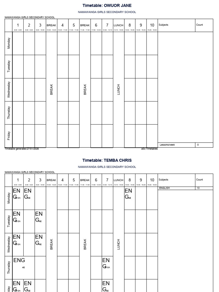 Timetable For Each TR Final Draft | PDF | Physical Education