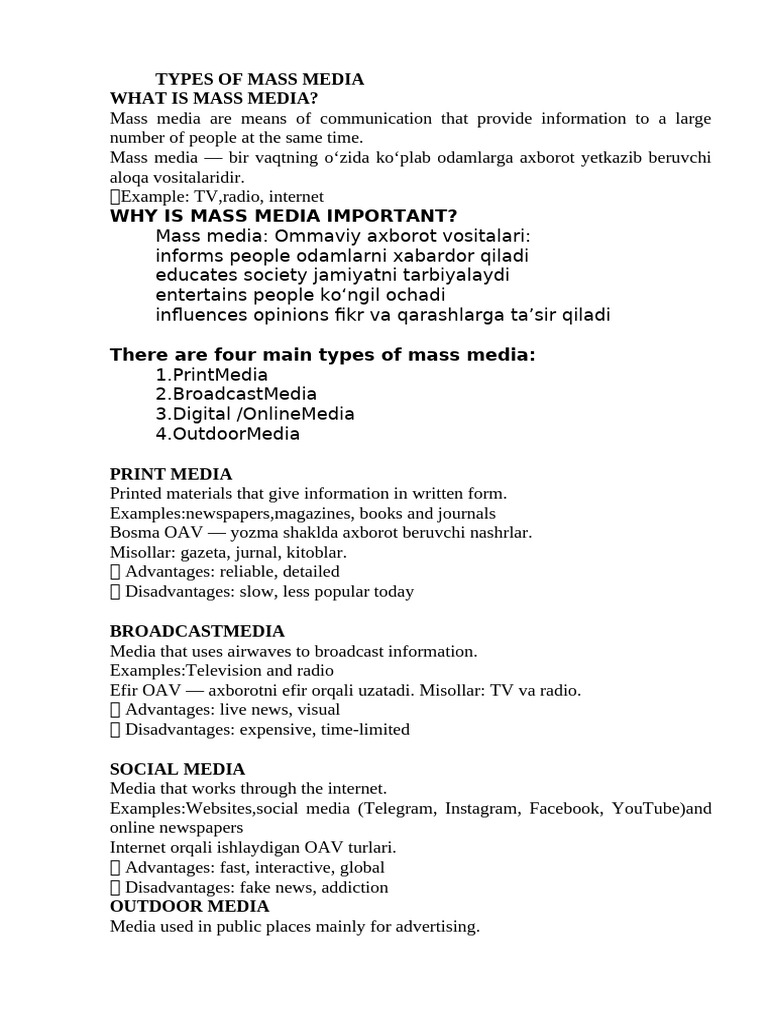 Types of Mass Media Text | PDF