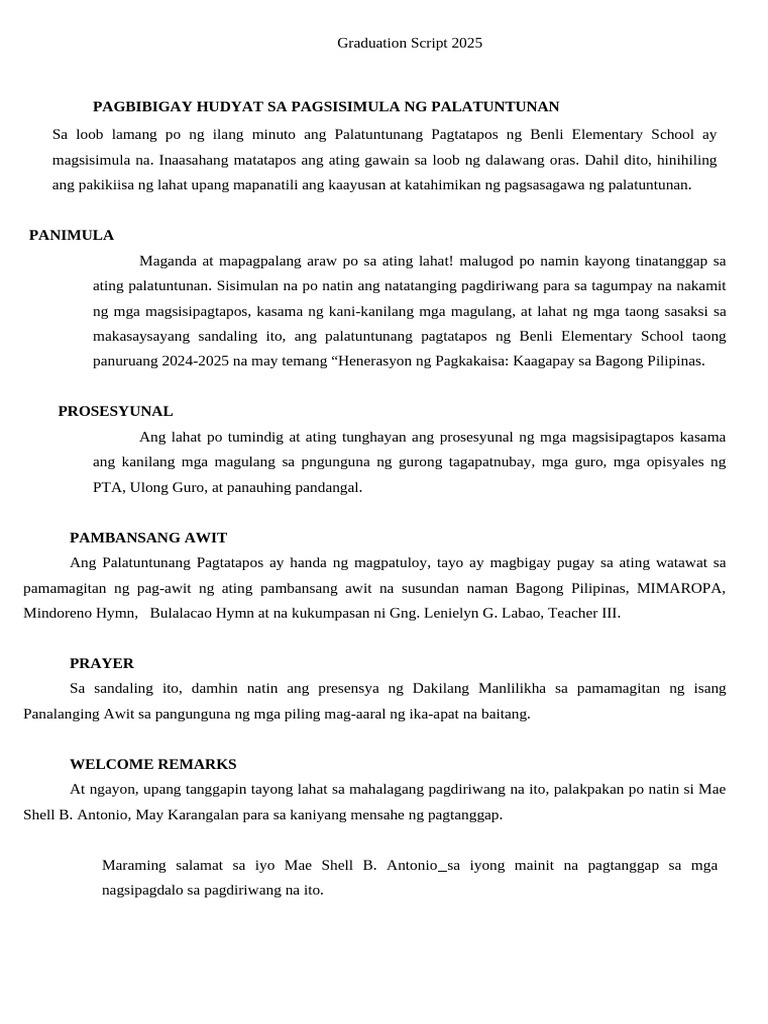 Graduation Script 2025-1 | PDF