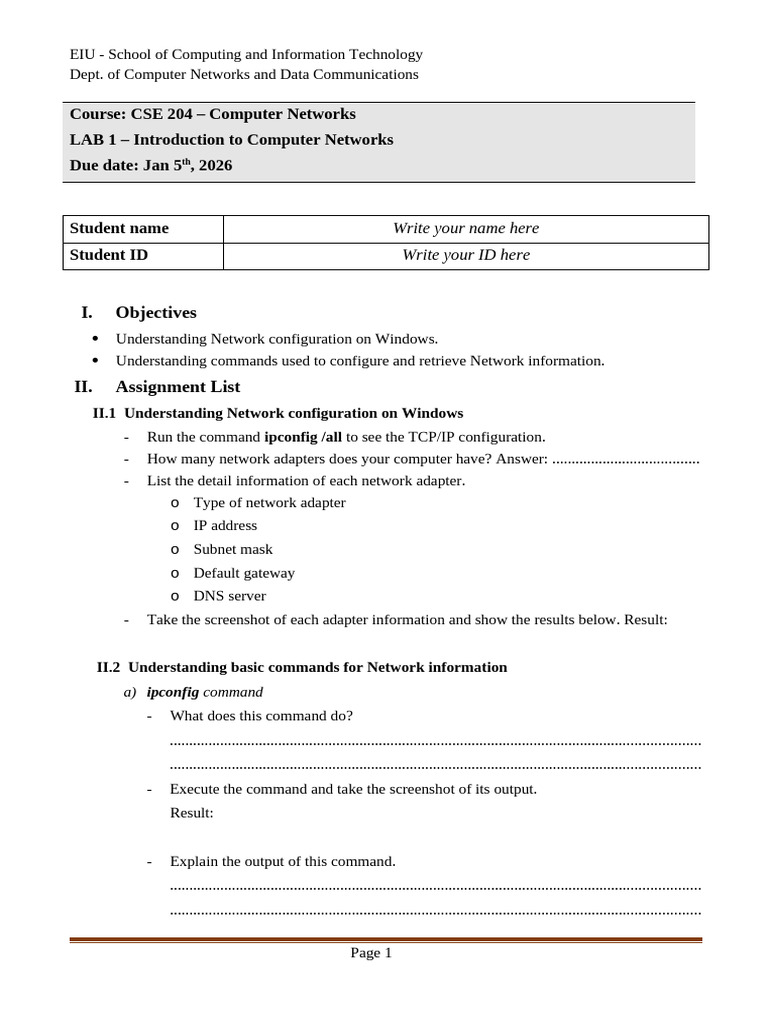 Lab 1 - Introduction To Computer Networks | PDF | Ip Address | Computer ...