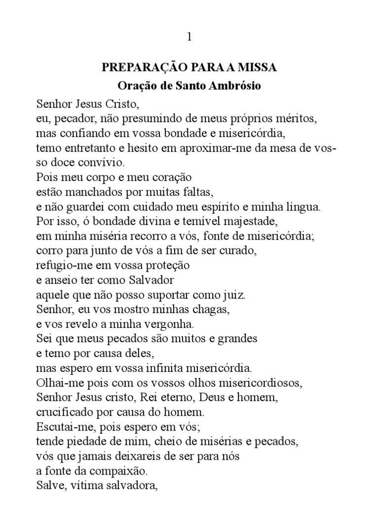 Orações para antes e depois da Santa Missa Missa (Liturgia) Oração