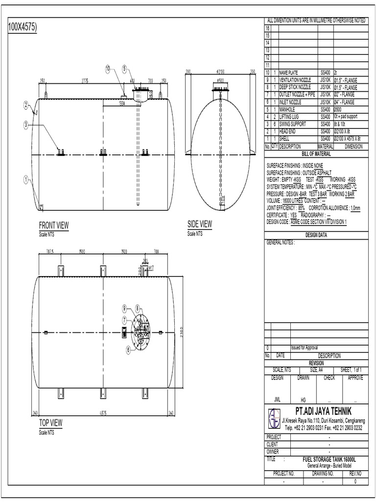 Fuel Storage Tank 16KL - Buried Model | PDF | Mechanical Engineering