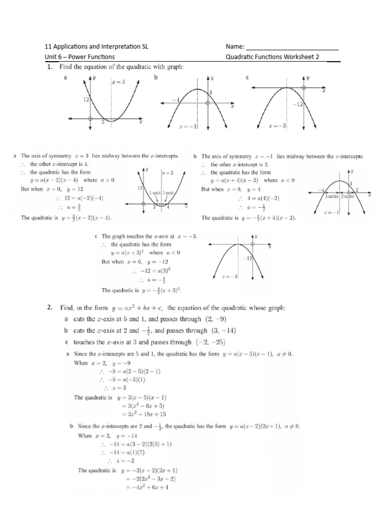11AISL Power Functions Worksheet 2 KEY | PDF