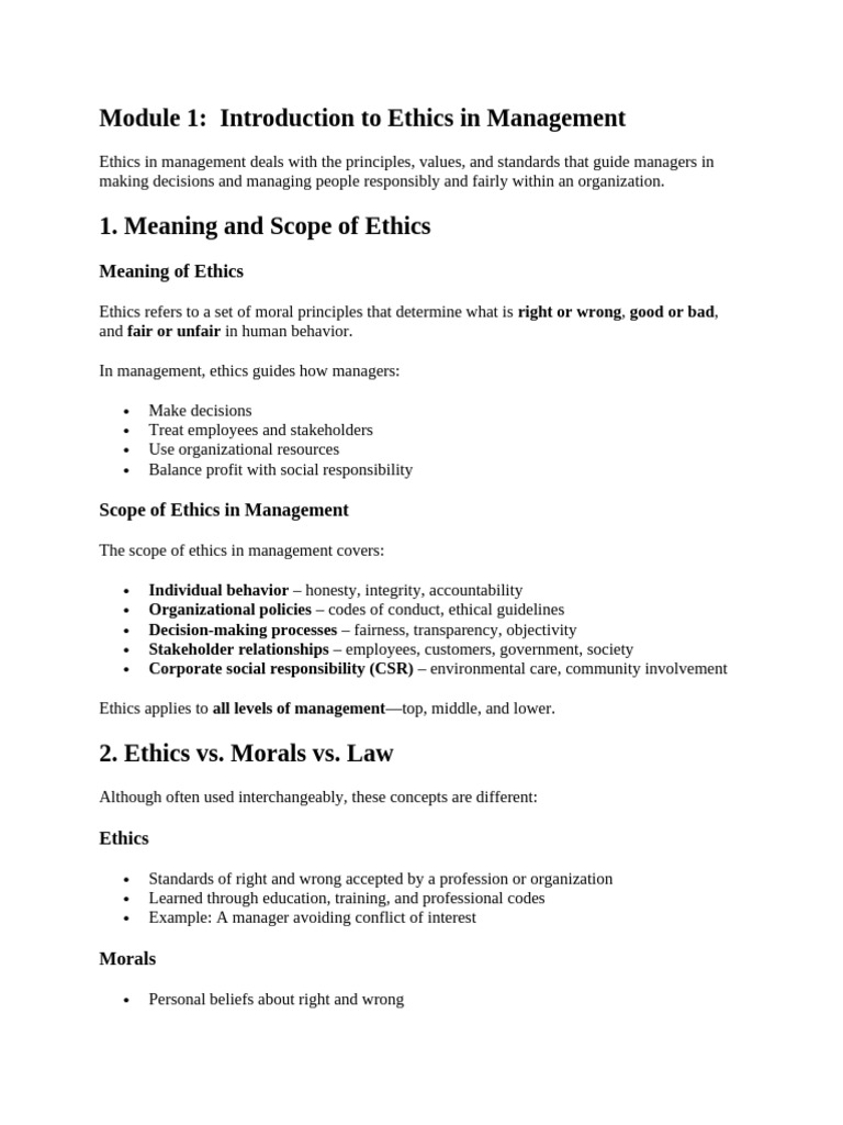 1 Introduction to Ethics in Management | PDF | Business Ethics ...
