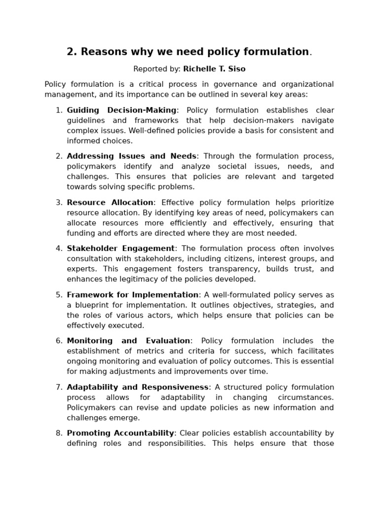 Policy Formulation by Richelle Siso and MC Nammes Taroy | PDF | Policy ...