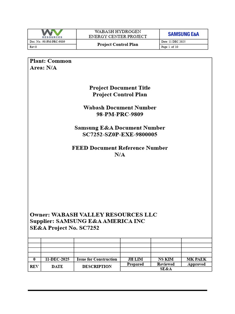 98-PM-PRC-9809 Project Control Plan REV.0 | PDF | Business