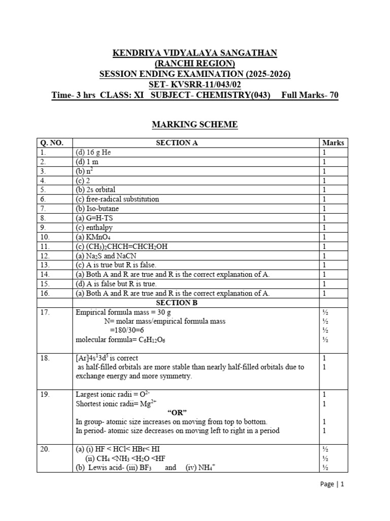 Marking Scheme See Chem 2026 | PDF | Gibbs Free Energy | Chemistry