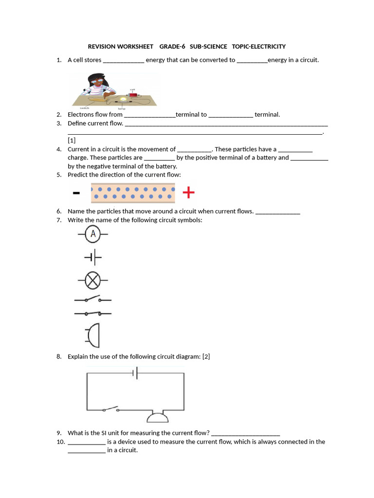 Revision Worksheet Grade 6 (5) Electricity | PDF | Electric Current ...