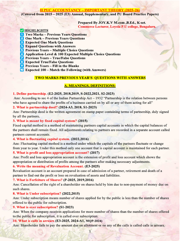 II PU ACC Important Theory 2026 | PDF