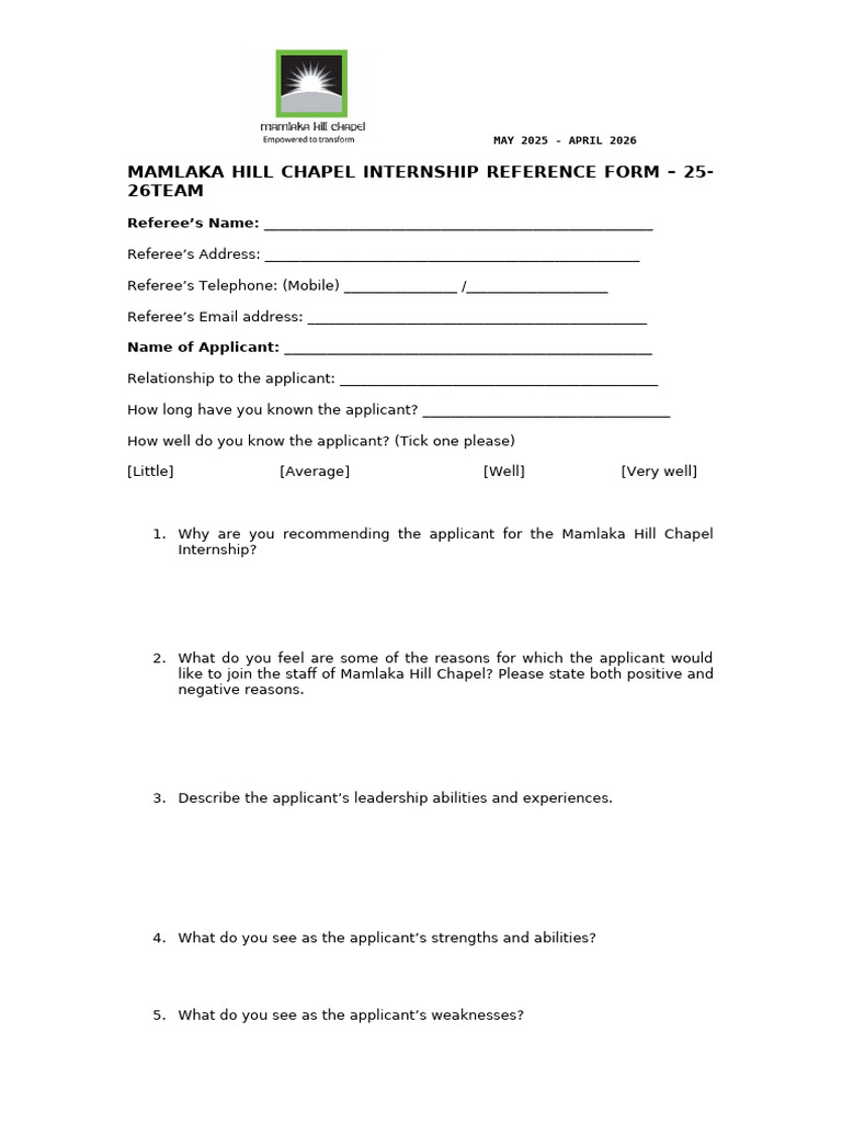 F25-26 Internship Reference Form | PDF | Leadership | Psychology