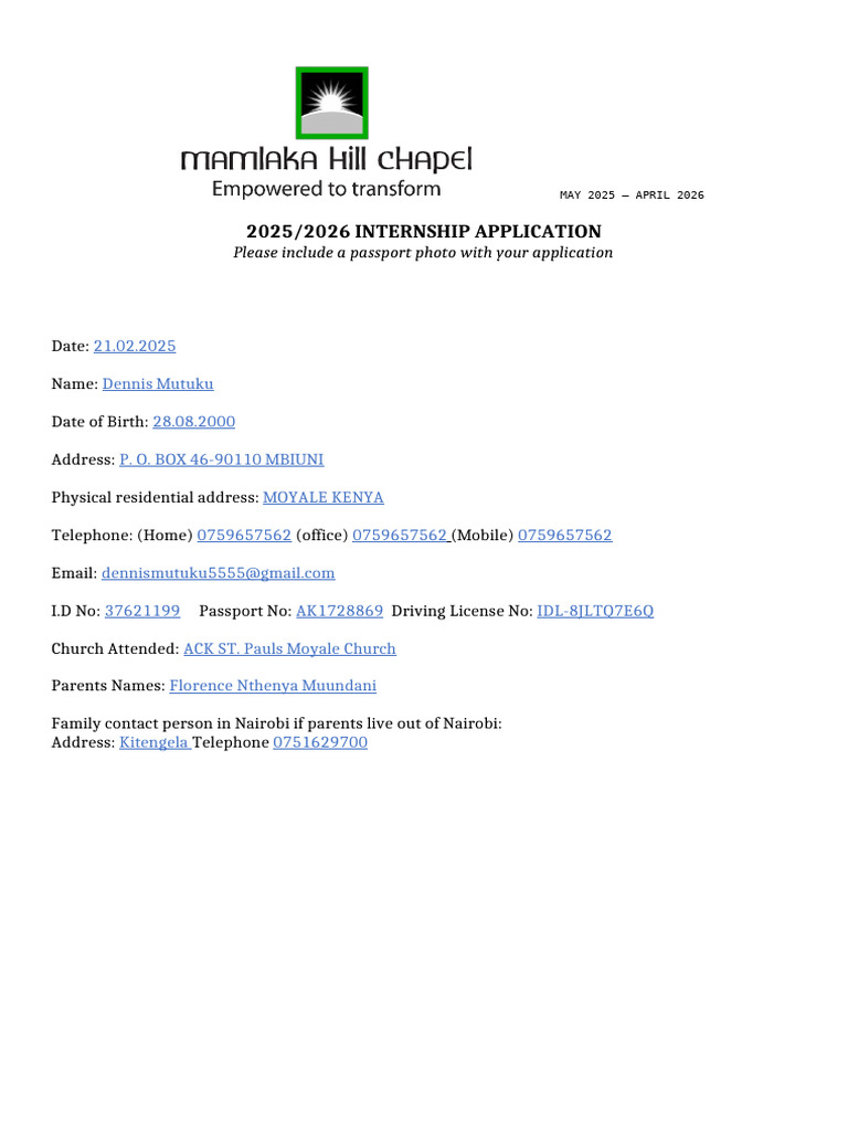 F25-26 Internship Application Form | PDF | Disciple (Christianity) | Sermon