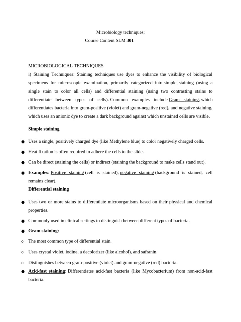 25 01 2026 Microbiology Techniques | PDF | Staining | Acid