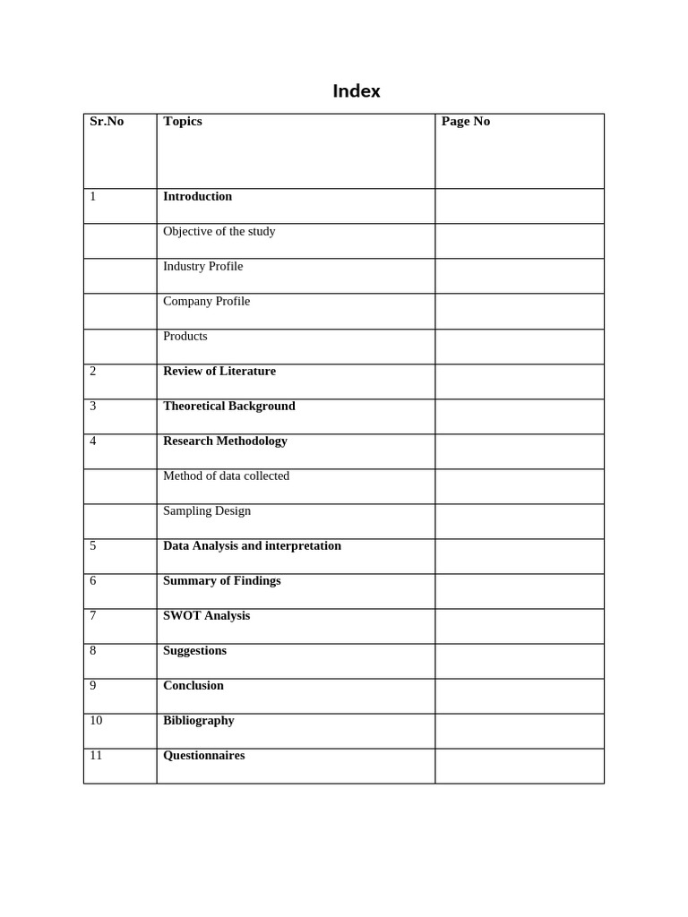 Index Project IV Sem | PDF