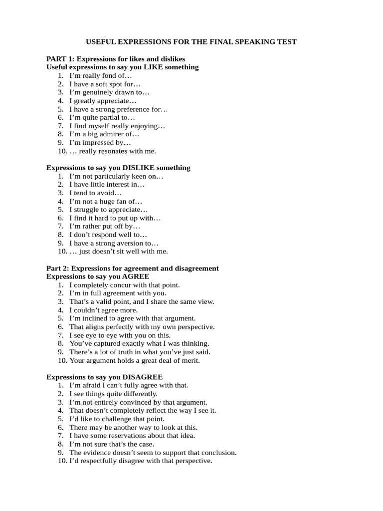 Speaking Test Useful Expressions | PDF | Chess Theory