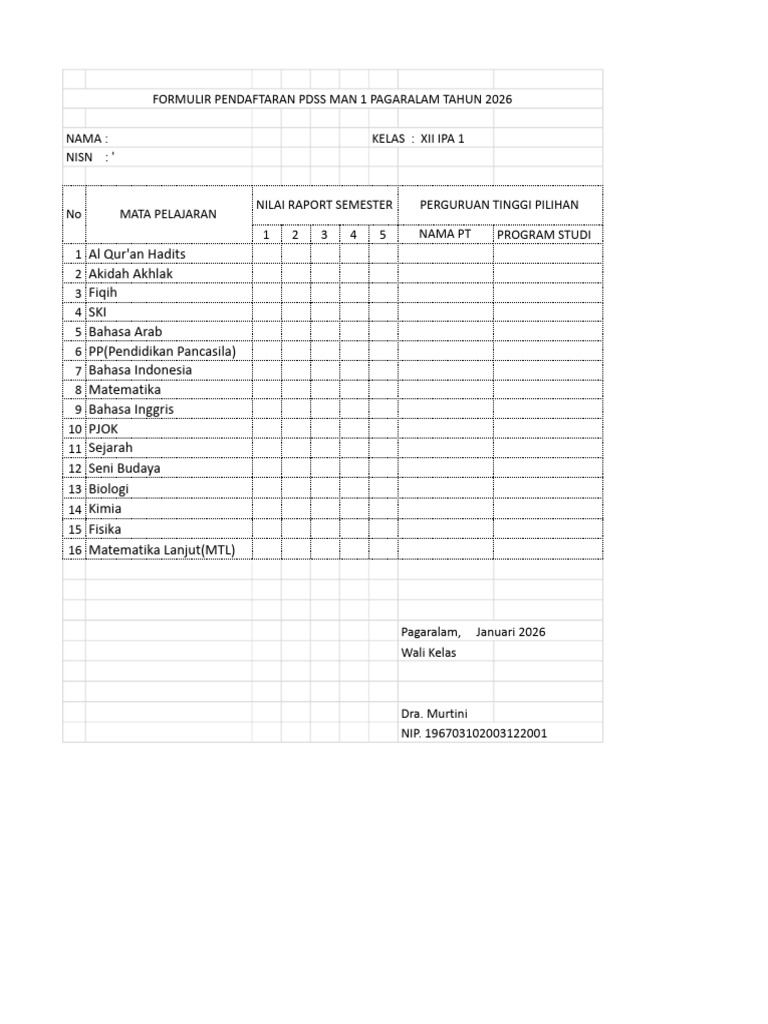 Format Rekap Nilai SMT 1-5 | PDF