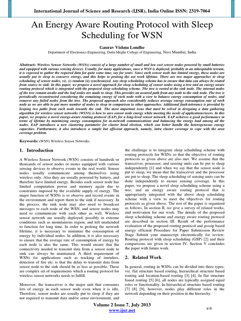 An Energy Aware Routing Protocol With SL | PDF | Wireless Sensor ...