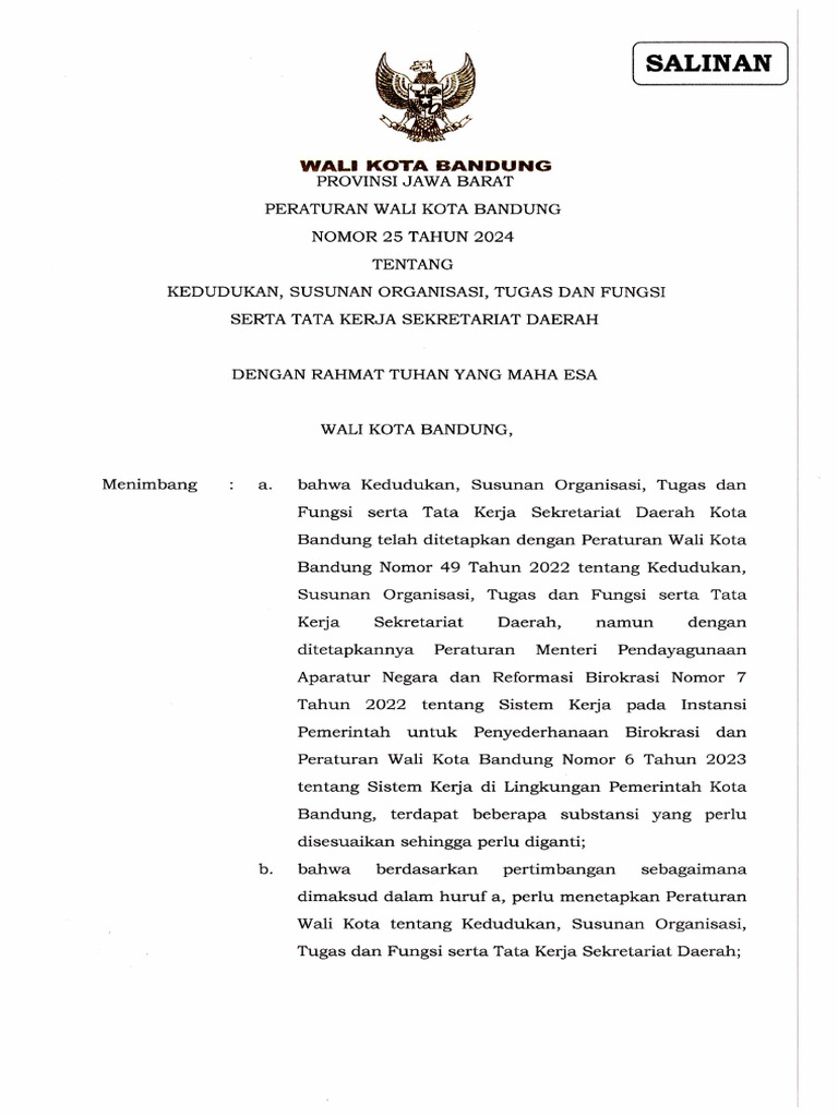 Perwal BDG 25 2024 SOTK Setda | PDF