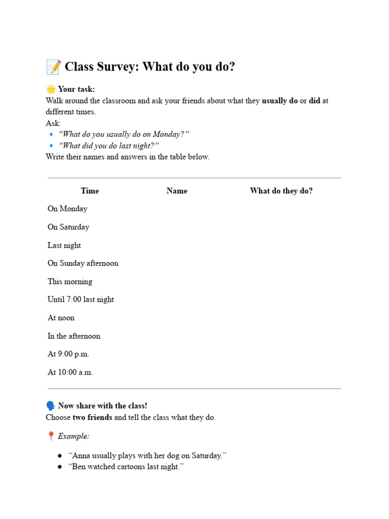 ? Class Survey - What Do You Do | PDF