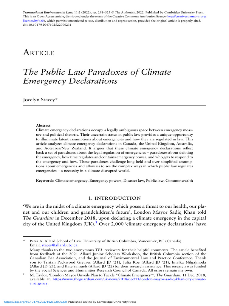 The Public Law Paradoxes of Climate Emergency Declarations | PDF ...