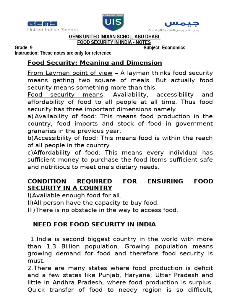 Food Security - Key Points | PDF | Green Revolution | Food Security