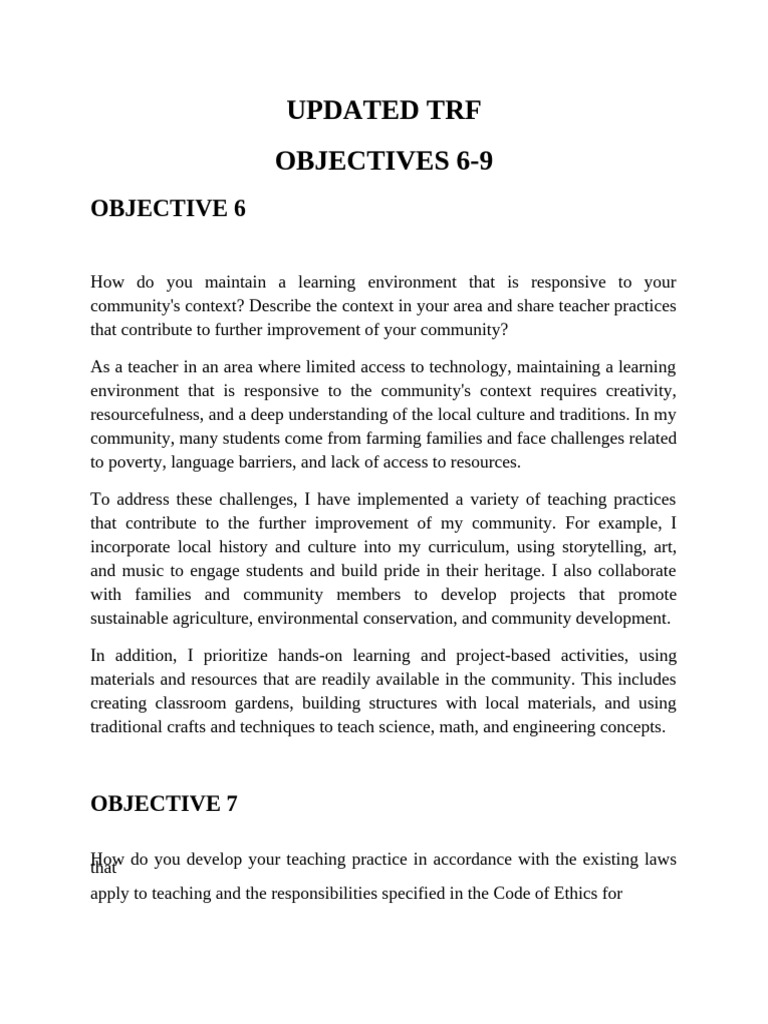 TRF (Teacher Reflection Form | PDF