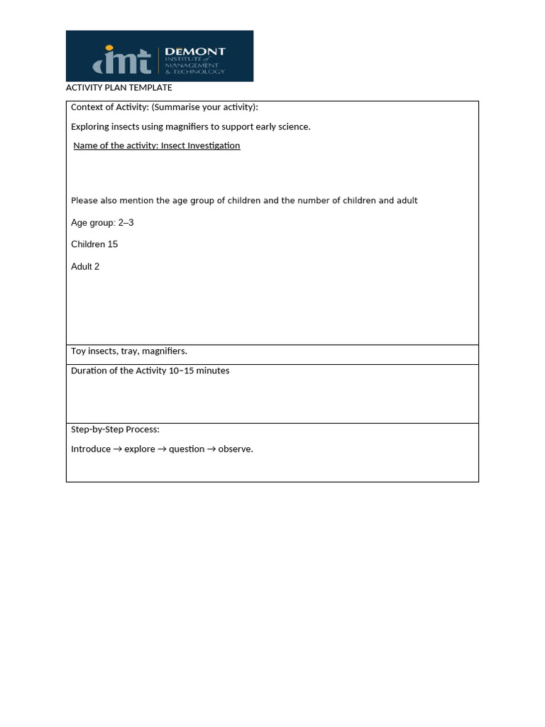 CACHE Level 3 Activity Plan Insect | PDF