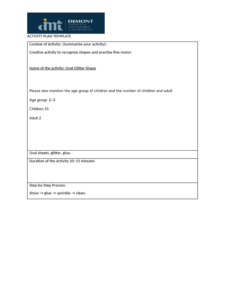CACHE Level 3 Activity Plan Oval Shape | PDF