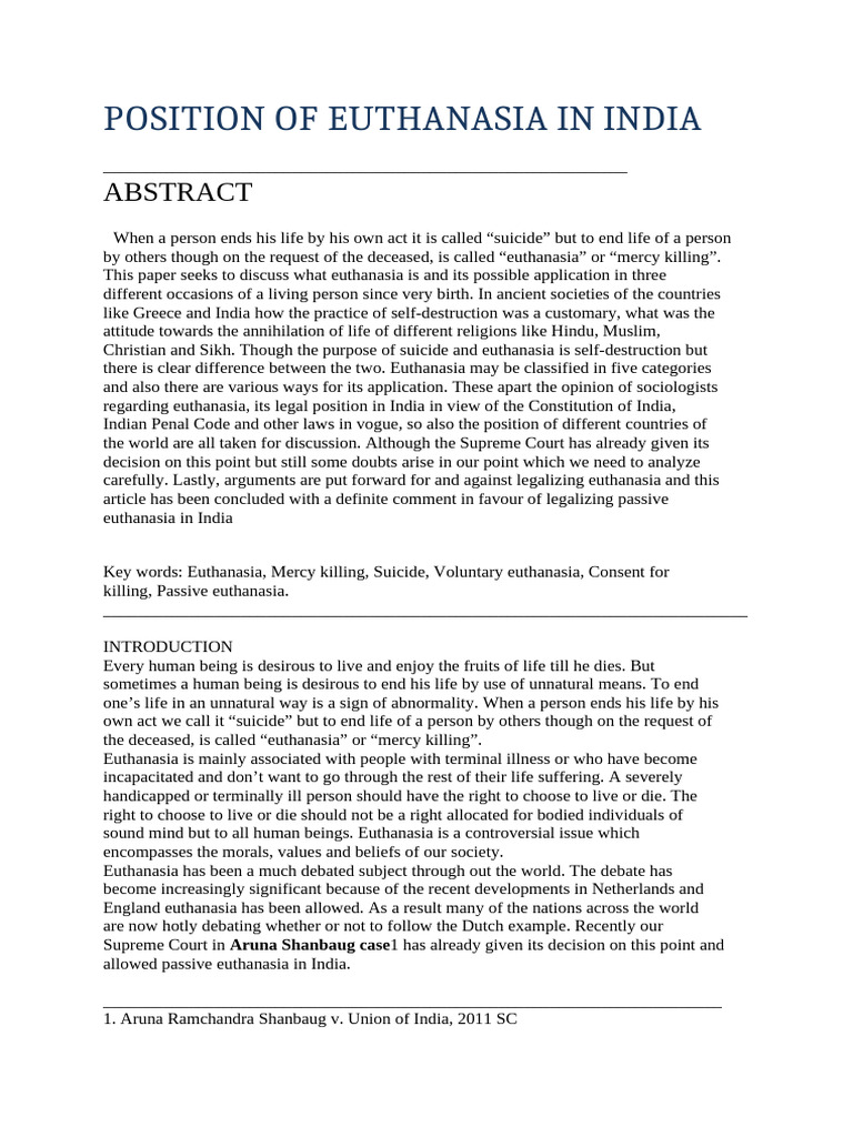 Position of Euthanasia in India New File Amendment 1 | PDF | Terminal ...