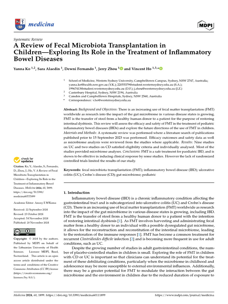 A Review of Fecal Microbiota Transplantation in Children | PDF ...
