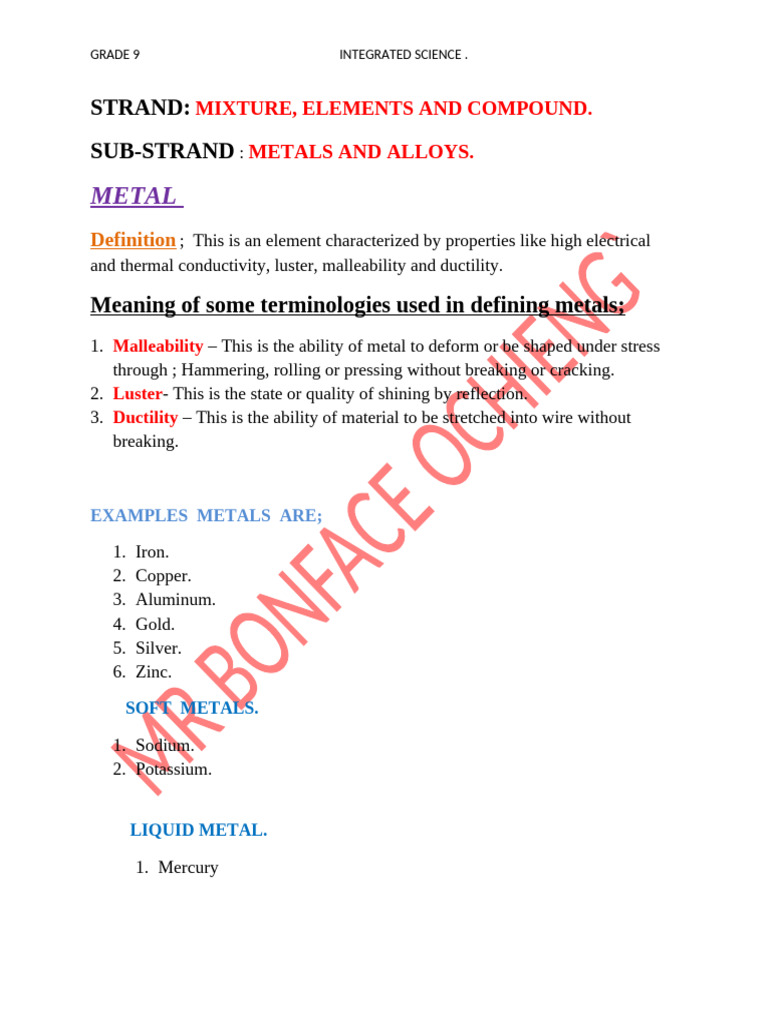 Integrated Science Notes Grade 9 Champion. | PDF
