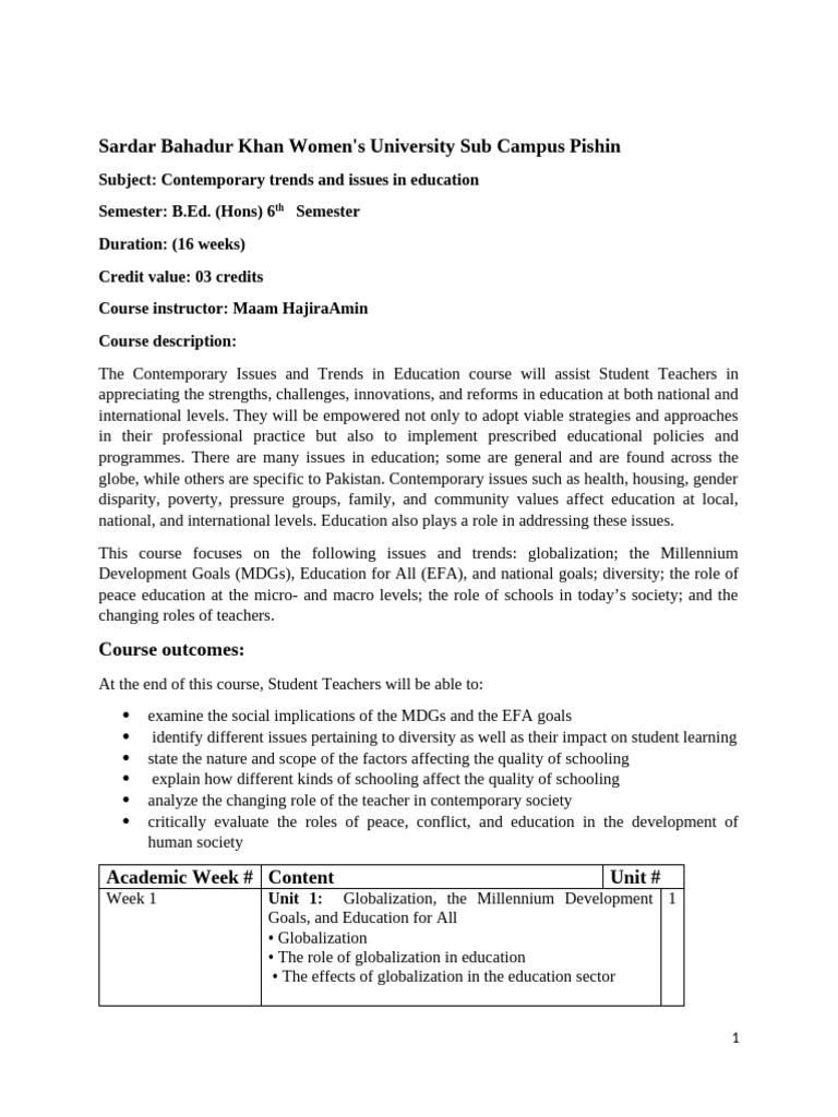 Contemporary Trends and Issues in Education Planner 6th Semester | PDF ...