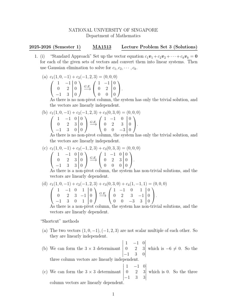 Lecture Problem Set 3 (Solution) | PDF | Basis (Linear Algebra ...