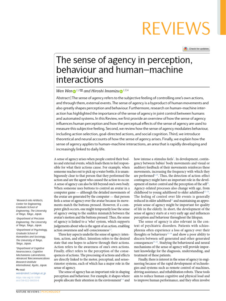 The Sense of Agency in Perception Behaviour and Human Machine ...