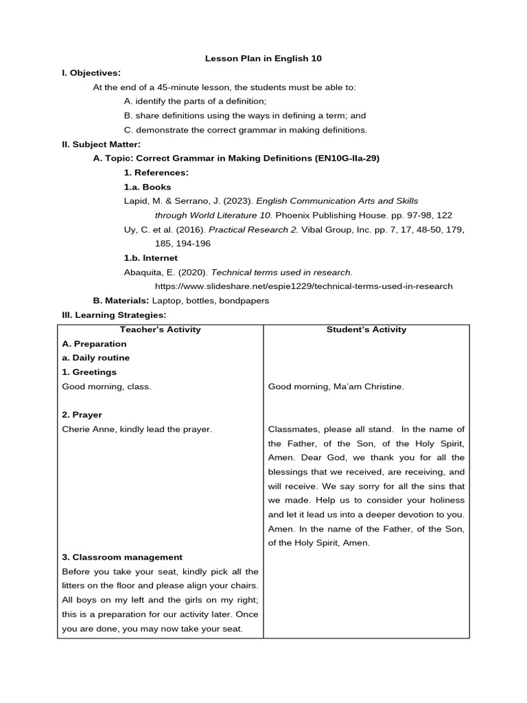 Lesson Plan in Grade 10 | PDF | Astrological Sign | Definition
