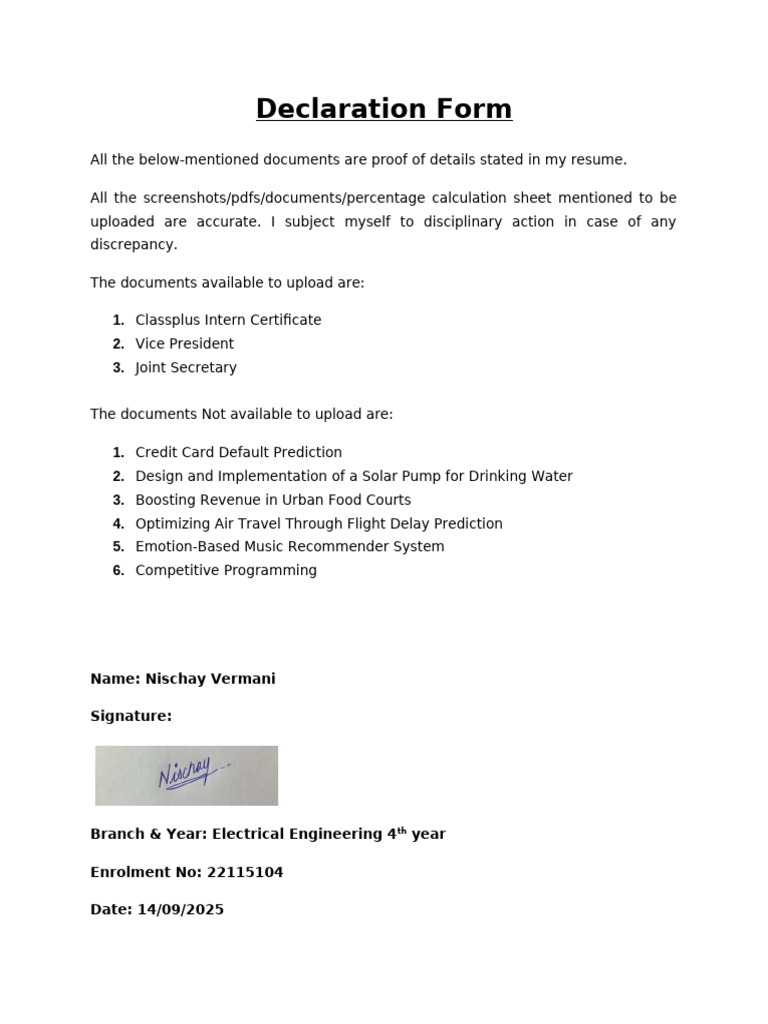 Declaration Form For Resume Verification | PDF