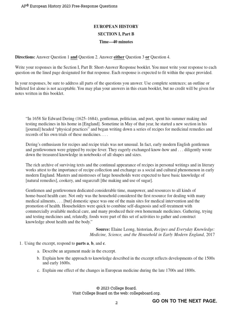 AP European History 2023 Free-Response Questions - Set 1 | PDF
