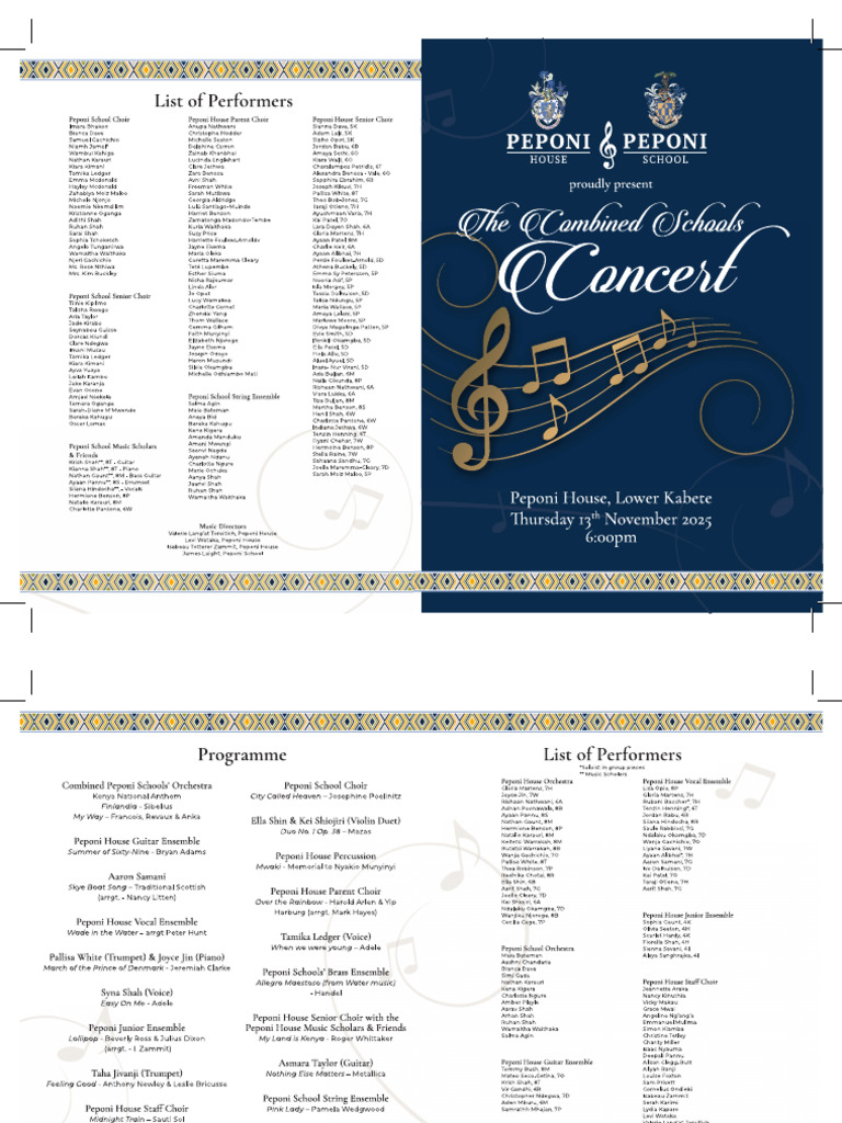 Peponi Combined Schools Concert Program 2025 - AW | PDF