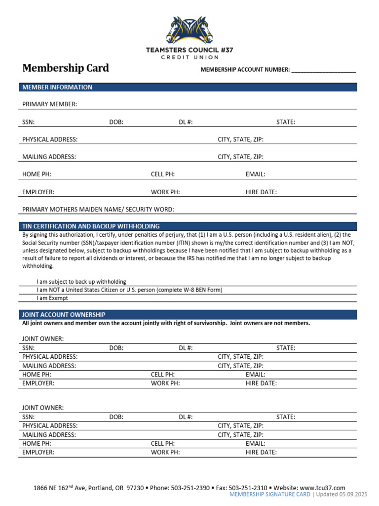Signature Card | PDF | Social Security Number | Government Finances