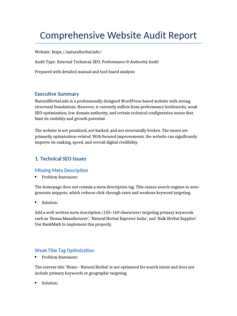 NaturalHerbal Complete Website Audit Report | PDF | Search Engine ...